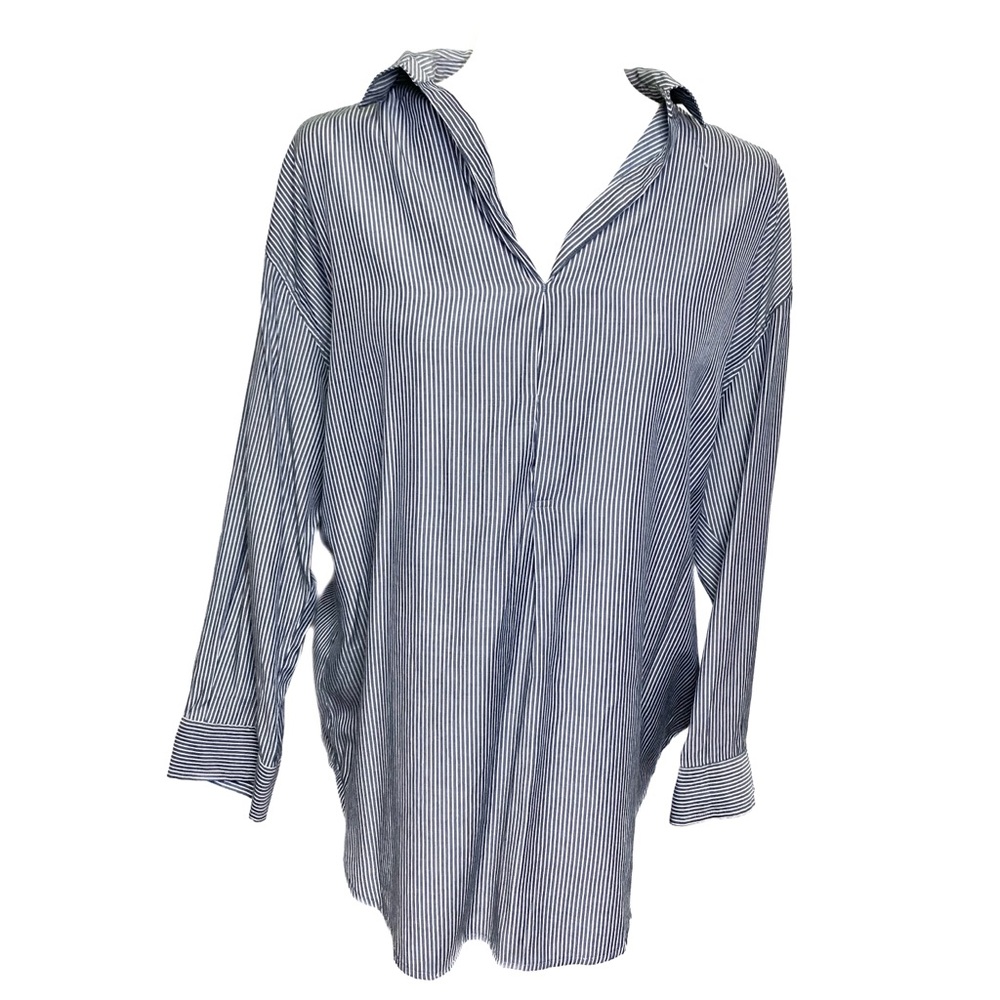 Express Striped Long Sleeve Blouse V Cut